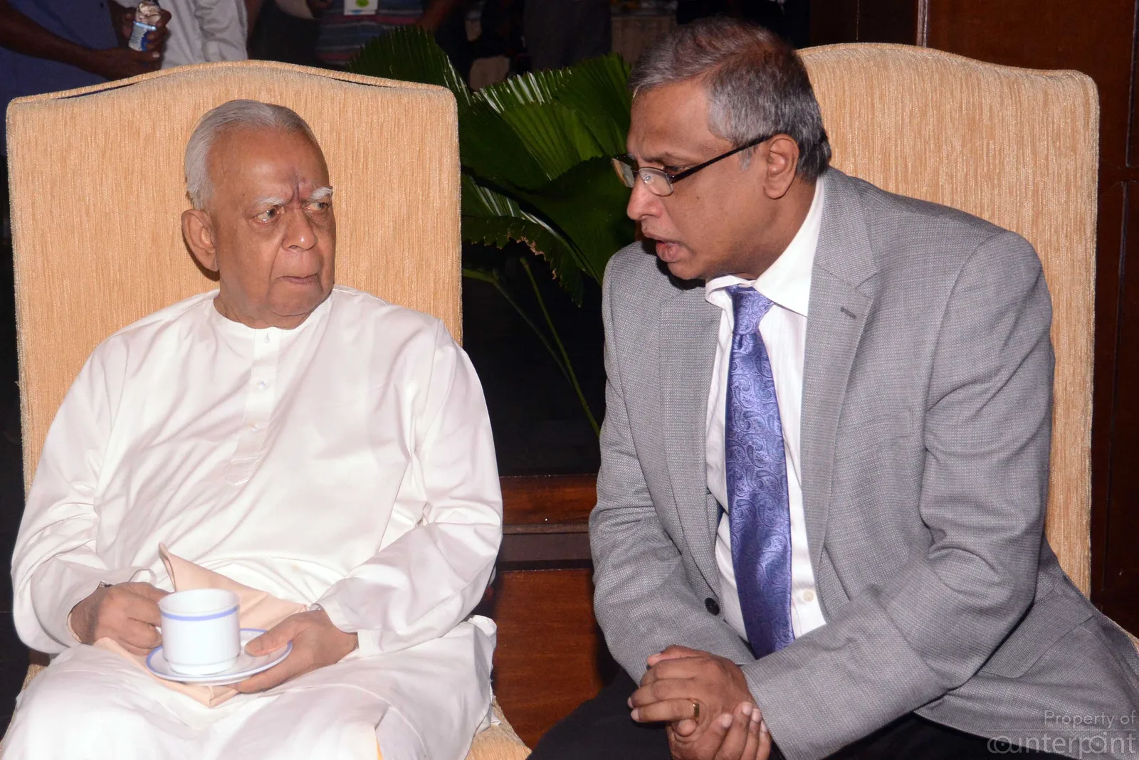 TNA Leader R Sambandan and Jaffna District MP, M. A. Sumanthiran at the Budget Tea party.