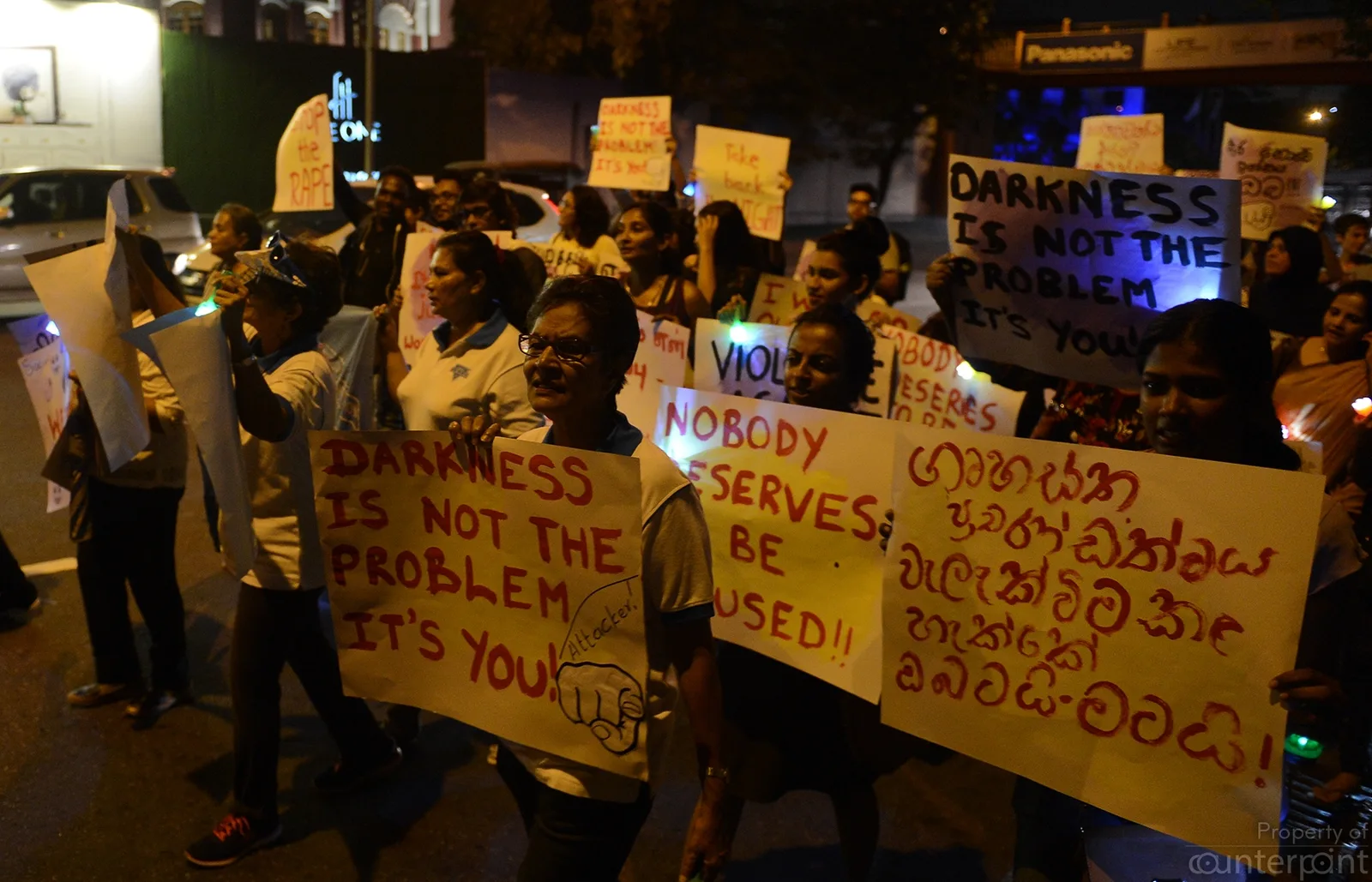 Women protest for their right to move freely at any time of the day during a women’s march on March 05. 